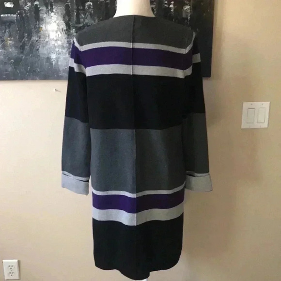 Calvin Klein Open Front Color Block Cotton Blend Striped Long Cardigan- Size MP - Picture 5 of 9